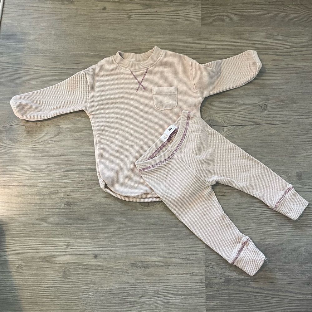 Zara Cream Waffle Knit Baby Outfit